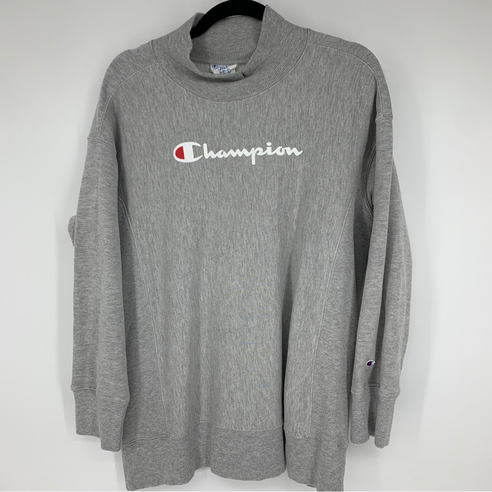 Champion large sweatshirt pull over reverse weave logo large print out gray
